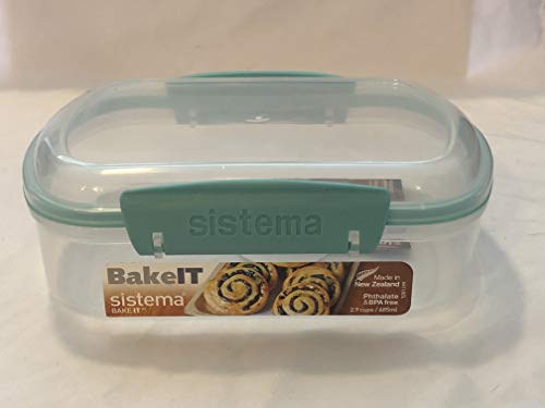 Sistema Bake It Food Storage for Baking Ingredients, Toppings Container, 2.9 Cups, Clear with Aqua Accents