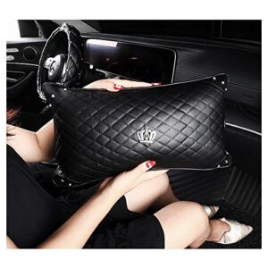 HYL World Car Accessories Waist Pillow Four Seasons Universal Leather Diamond Crown Car Lumbar Support Pillow