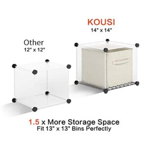 KOUSI Portable Storage Cubes-14 x14 Cube (16 Cubes)-More Stable (add Metal Panel) Cube Shelves with Doors, Modular Bookshelf Units，Clothes Storage Shelves，Room Organizer for Cubby Cube