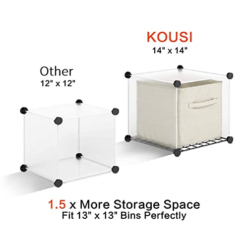 KOUSI Portable Storage Cubes-14 x14 Cube (16 Cubes)-More Stable (add Metal Panel) Cube Shelves with Doors, Modular Bookshelf Units，Clothes Storage Shelves，Room Organizer for Cubby Cube