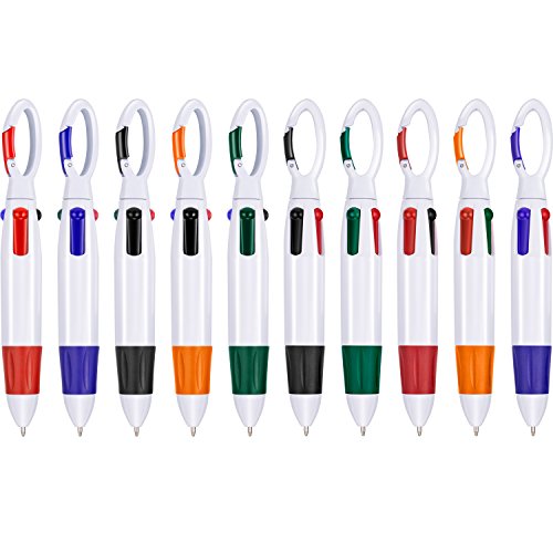 TecUnite 15 Pieces Shuttle Pens Retractable Multi-color Ballpoint Pens 4 Neon Color Pens in One with Buckle Keychain on Top for Office School Supplies Students Children Gift