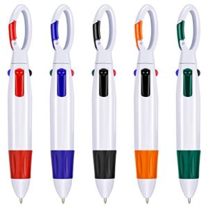 TecUnite 15 Pieces Shuttle Pens Retractable Multi-color Ballpoint Pens 4 Neon Color Pens in One with Buckle Keychain on Top for Office School Supplies Students Children Gift