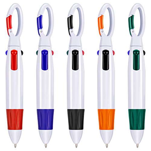 TecUnite 15 Pieces Shuttle Pens Retractable Multi-color Ballpoint Pens 4 Neon Color Pens in One with Buckle Keychain on Top for Office School Supplies Students Children Gift