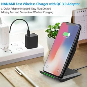 NANAMI Fast Wireless Charger with USB Phone Charger, Qi Certified Charging Stand with QC3.0 Adapter 7.5W Compatible iPhone 14/13/12/SE 2020/11/XS,10W for Samsung Galaxy S23/S22/S21/S20/S10/Note 20/10