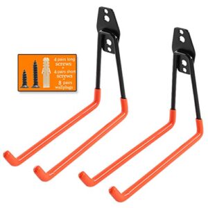 Ihomepark Heavy Duty Garage Storage Utility Hooks for Ladders & Tools, Wall Mount Garage Hanger & Organizer - Tool Holder U Hook with Anti-Slip Coating (2 Pack - Orange)