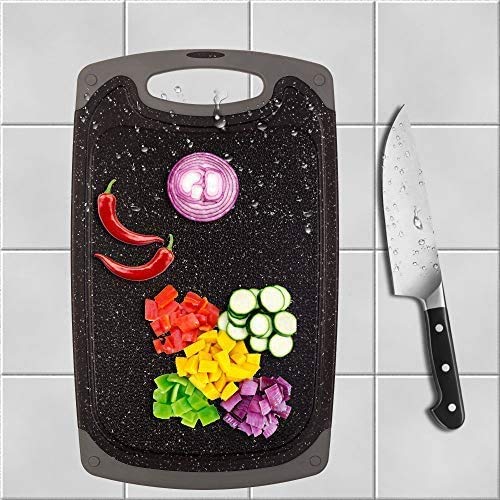 Cutting Board Set for Kitchen- Reversible Cutting Boards 3pcs, BPA Free non-porous Juice Grooves, Easy Grip Handle Black Marble Granite Color Cutting board, Dishwasher Safe