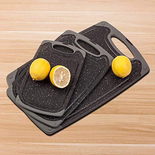 Cutting Board Set for Kitchen- Reversible Cutting Boards 3pcs, BPA Free non-porous Juice Grooves, Easy Grip Handle Black Marble Granite Color Cutting board, Dishwasher Safe