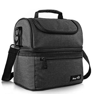 hap tim lunch box insulated lunch bag medium size cooler tote bag for adult,men,women, double deck cooler for office/picnic/travel/camping(16040-dg)