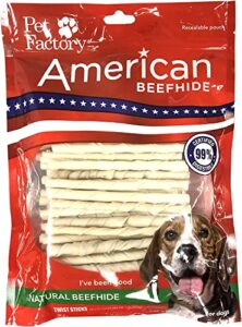 pet factory american beefhide 5" twist sticks dog chew treats - natural flavor, 1 lb