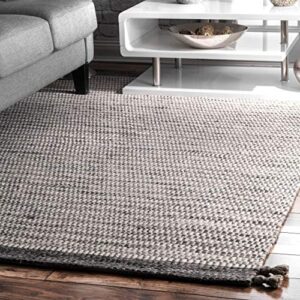 nuloom jenson braided tassel wool area rug, 8 ft 6 in x 11 ft 6 in, grey