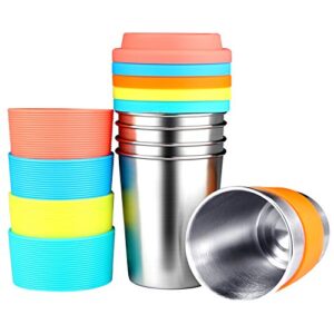 KEREDA Kids Stainless Steel Cups With Silicone Lids & Sleeves, 5 Pack 8 oz. Drinking Tumblers Eco-Friendly BPA-Free for Children and Toddlers, Adults