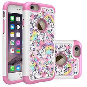 iphone 6s case, iphone 6 bling case, rainbow unicorn pattern heavy duty shockproof studded rhinestone crystal bling hybrid case silicone protective armor for apple iphone 6s iphone 6