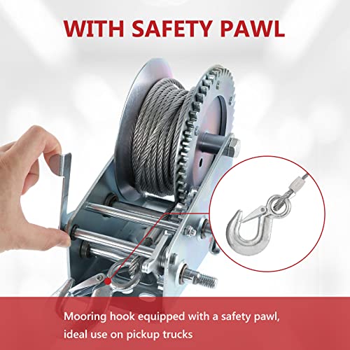 ALAVENTE Hand Winch Crank Cable 3500lbs, Heavy Duty Gear Winch for RV Trailer, Boat or ATV (Steel)