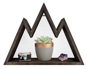 mkono mountain shelf, floating wall shelf rustic wood display shelving for crystal,photo,plants, woodland nursery decor, modern geometric wall art home decor for bedroom,living room, office