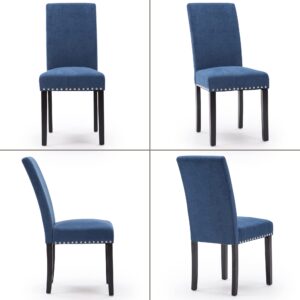 LSSPAID Dining Chairs, Fabric Padded Dining Room Chairs, Nail Head Trim Dining Chair, Blue, Set of 4