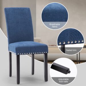 LSSPAID Dining Chairs, Fabric Padded Dining Room Chairs, Nail Head Trim Dining Chair, Blue, Set of 4