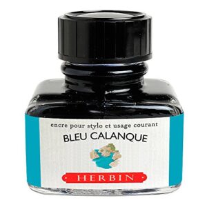 j. herbin bleu calanque fountain pen ink, glass bottle, 30ml