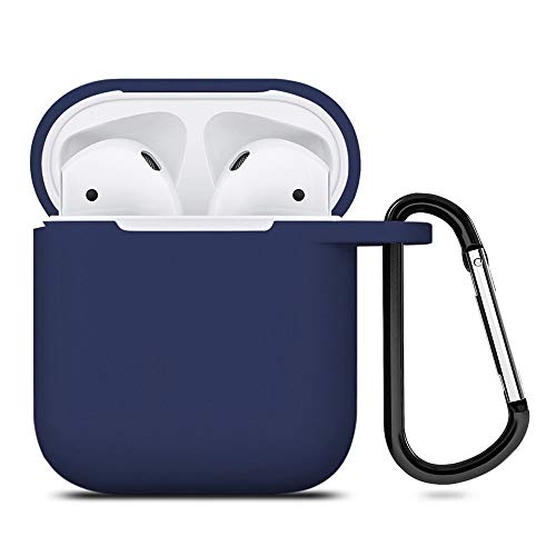 ZALU Compatible for AirPods Case with Keychain, Shockproof Protective Premium Silicone Cover Skin for AirPods Charging Case 2 & 1 (Airpods 1, Midnight Blue)