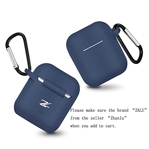 ZALU Compatible for AirPods Case with Keychain, Shockproof Protective Premium Silicone Cover Skin for AirPods Charging Case 2 & 1 (Airpods 1, Midnight Blue)