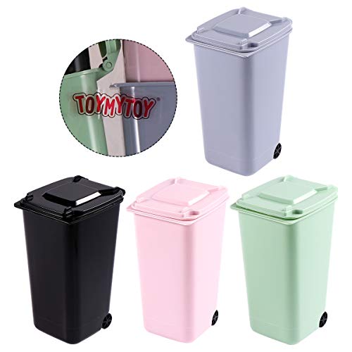 TOYMYTOY Office Trash Can, Desktop Mini Trash Bin, Garbage Bin Set Pencil Cup Holder with Lips & Wheels(4PCS)