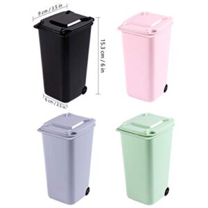 TOYMYTOY Office Trash Can, Desktop Mini Trash Bin, Garbage Bin Set Pencil Cup Holder with Lips & Wheels(4PCS)