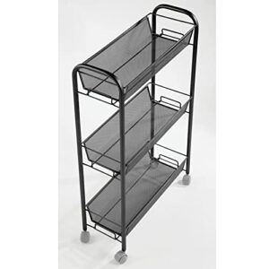 mDesign Steel Rolling Utility Cart Storage Organizer Trolley with 3 Basket Shelves for Laundry Room, Mudroom, Garage, Bathroom Organization - Holds Detergents, Hand Soap - Biro Collection, Black