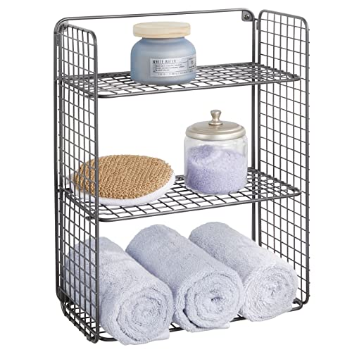 mDesign Metal Wire 3-Tier Hanging Shelf for Bathroom Storage - Wall Mounted Decorative Shelves - Floating Metal Bathroom Shelf Basket - Bathroom Wall Shelving - Concerto Collection - Graphite Gray