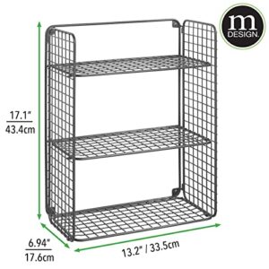 mDesign Metal Wire 3-Tier Hanging Shelf for Bathroom Storage - Wall Mounted Decorative Shelves - Floating Metal Bathroom Shelf Basket - Bathroom Wall Shelving - Concerto Collection - Graphite Gray