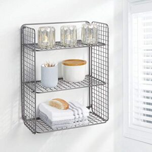 mDesign Metal Wire 3-Tier Hanging Shelf for Bathroom Storage - Wall Mounted Decorative Shelves - Floating Metal Bathroom Shelf Basket - Bathroom Wall Shelving - Concerto Collection - Graphite Gray