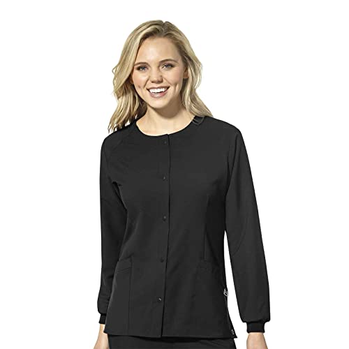 WonderWink W123 Women’s Crew Neck Warm-Up Jacket — Black, Medium