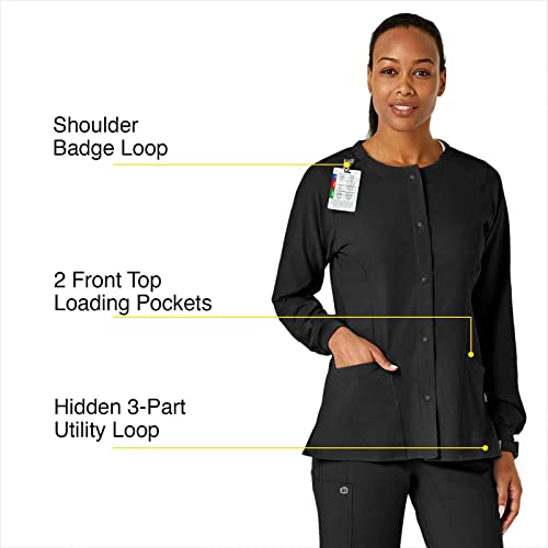 WonderWink W123 Women’s Crew Neck Warm-Up Jacket — Black, Medium