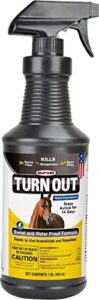 durvet turn out insecticide and repellent for horses and dogs. sweat and water proof formula stays active for up to 14 days. spray or wipe on. ready-to-use 32-ounce spray bottle. made in usa.