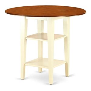 east west furniture sut-bmk-h sudbury counter height dining table - a round dinner table top with dropleaf & 2 shelves, 42x42 inch, buttermilk & cherry