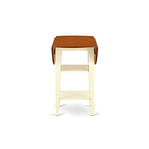 East West Furniture SUT-BMK-H Sudbury Counter Height Dining Table - a Round Dinner Table Top with Dropleaf & 2 shelves, 42x42 Inch, Buttermilk & Cherry