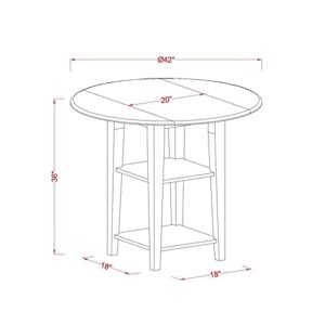 East West Furniture SUT-BMK-H Sudbury Counter Height Dining Table - a Round Dinner Table Top with Dropleaf & 2 shelves, 42x42 Inch, Buttermilk & Cherry