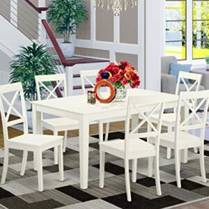 East West Furniture Capri 7 Piece Set Consist of a Rectangle Dinner Table and 6 Kitchen Dining Chairs, 36x60 Inch, Linen White