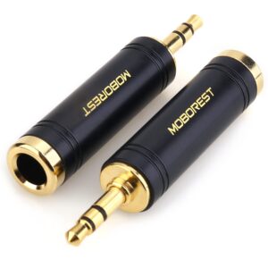 moborest 3.5mm m to 6.35mm f stereo pure copper adapter, 1/8 inch plug male to 1/4 inch jack female stereo adapter, can be used for conversion headphone adapte, amp adapte, black fashion 2-pack