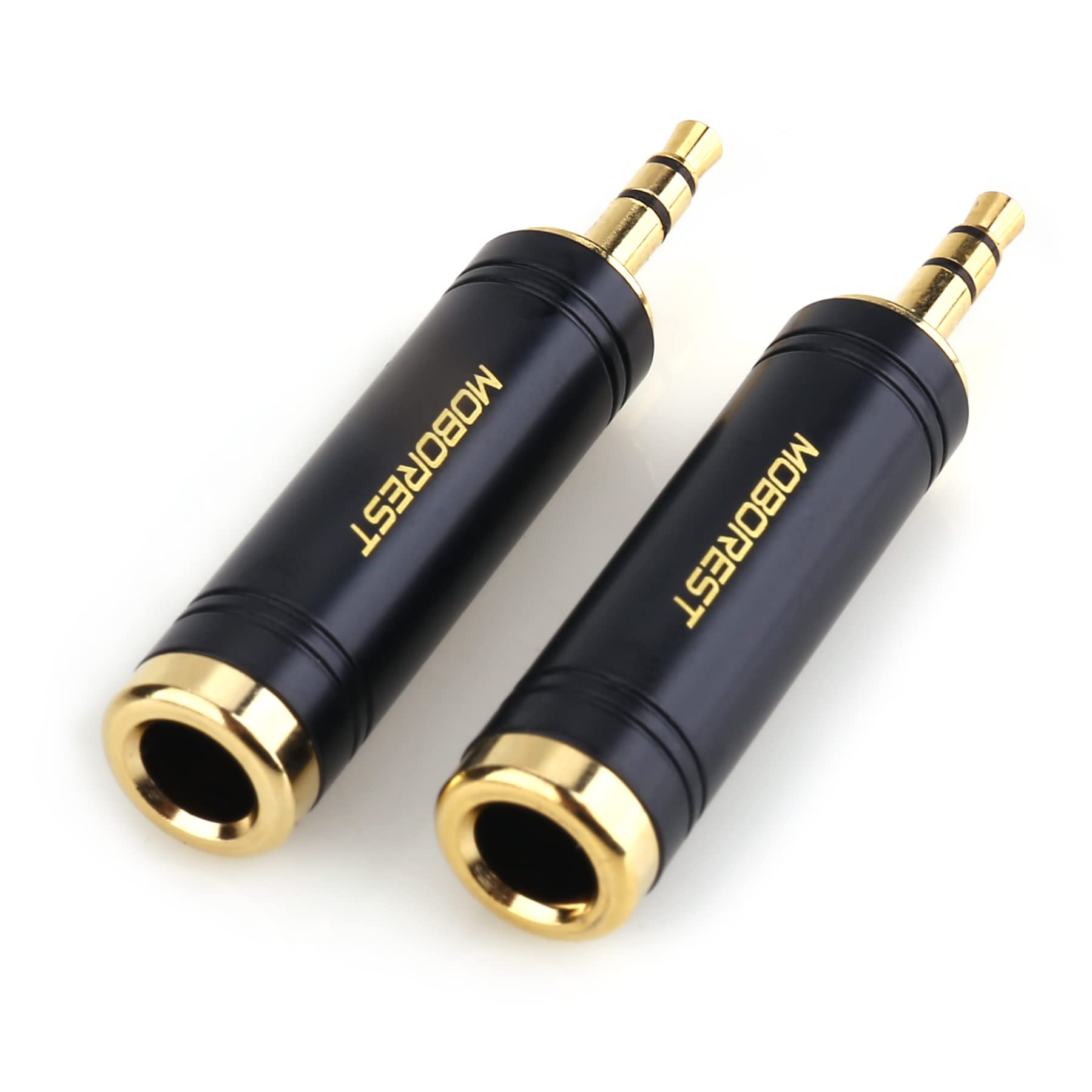 MOBOREST 3.5mm M to 6.35mm F Stereo Pure Copper Adapter, 1/8 Inch Plug Male to 1/4 Inch Jack Female Stereo Adapter, Can be Used for Conversion Headphone adapte, amp adapte, Black Fashion 2-Pack