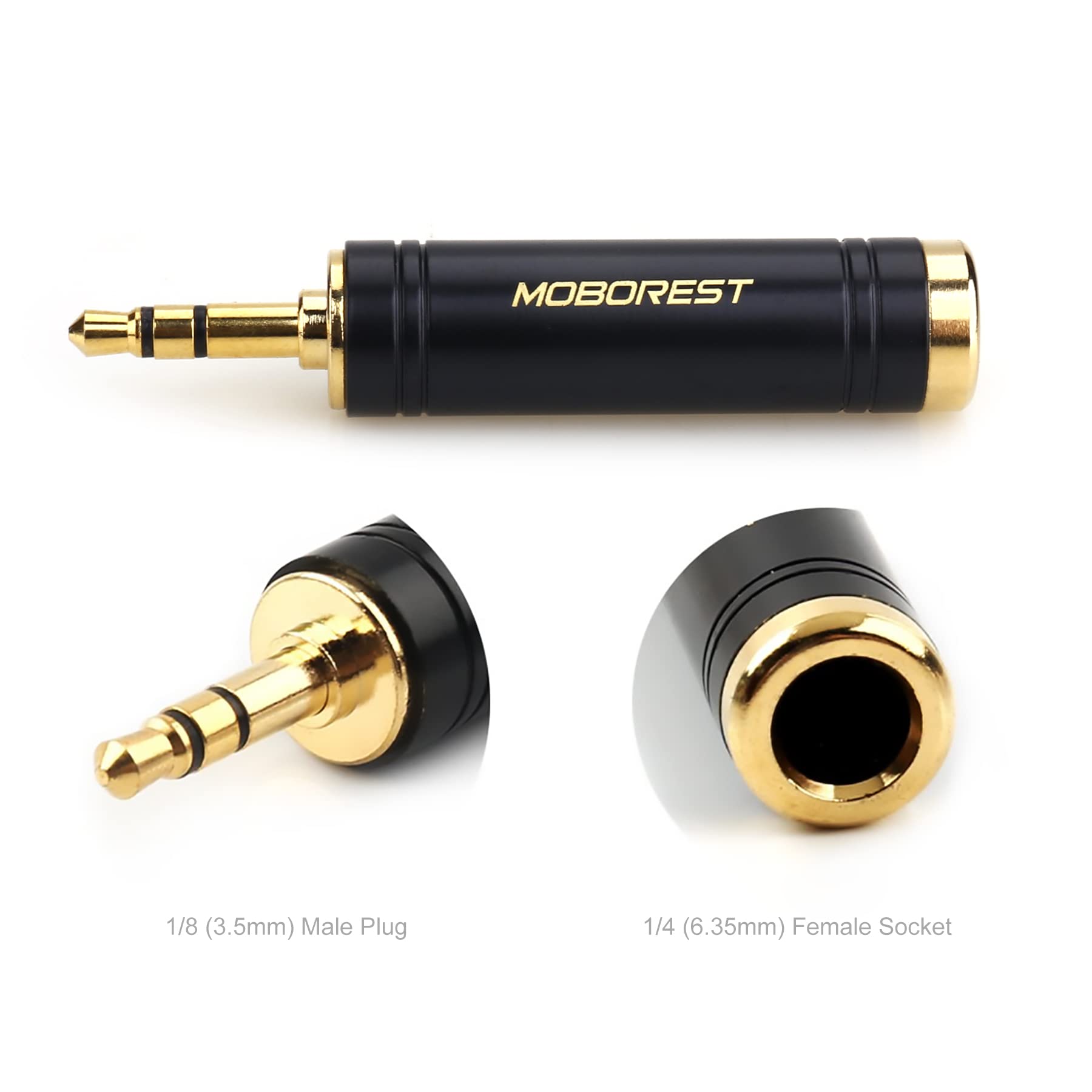 MOBOREST 3.5mm M to 6.35mm F Stereo Pure Copper Adapter, 1/8 Inch Plug Male to 1/4 Inch Jack Female Stereo Adapter, Can be Used for Conversion Headphone adapte, amp adapte, Black Fashion 2-Pack