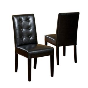 christopher knight home roland leather dining chairs, 2-pcs set, black