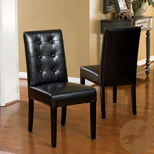Christopher Knight Home Roland Leather Dining Chairs, 2-Pcs Set, Black