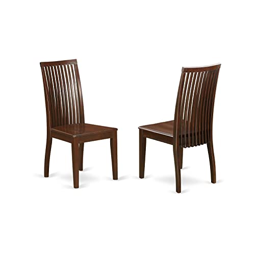 East West Furniture Ipswich Kitchen Dining Slat Back Wooden Seat Chairs, Set of 2, Mahogany