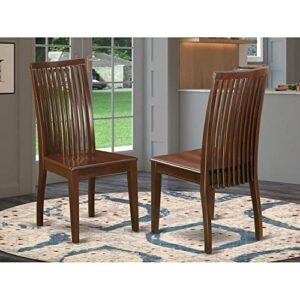 East West Furniture Ipswich Kitchen Dining Slat Back Wooden Seat Chairs, Set of 2, Mahogany