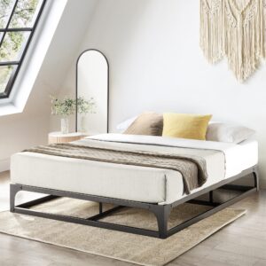 mellow 9" metal platform bed frame w/heavy duty steel slat mattress foundation, king, black
