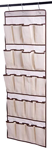 Amelitory Over the Door Shoe Organizer 20 Pockets Hanging Shoe Storage Fabric Beige