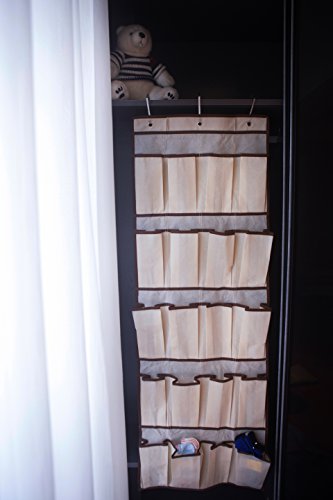 Amelitory Over the Door Shoe Organizer 20 Pockets Hanging Shoe Storage Fabric Beige