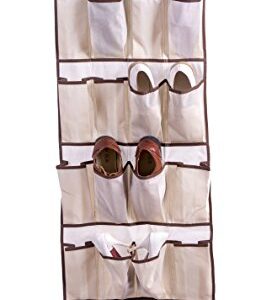 Amelitory Over the Door Shoe Organizer 20 Pockets Hanging Shoe Storage Fabric Beige