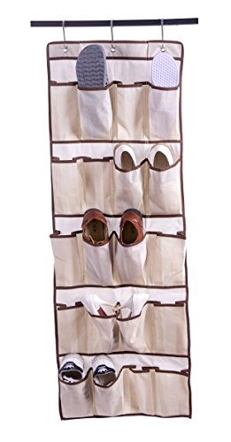 Amelitory Over the Door Shoe Organizer 20 Pockets Hanging Shoe Storage Fabric Beige