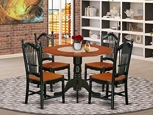 East West Furniture Dublin 5 Piece Modern Set Includes a Round Wooden Table with Dropleaf and 4 Kitchen Dining Chairs, 42x42 Inch, Black & Cherry