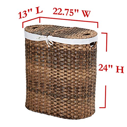 Seville Classics Premium Hand Woven Portable Laundry Bin Basket with Built-in Handles, Household Storage for Clothes, Linens, Sheets, Toys, Mocha Brown, Oval Hamper
